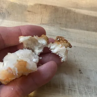 I&apos;d like a refund for this shrimp. It&apos;s batter is still raw flour.