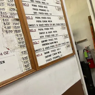 a menu on the wall