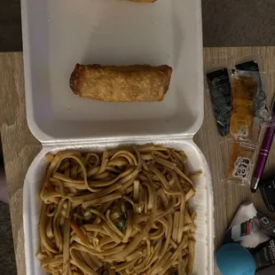 Egg rolls and shrimp lo mein
