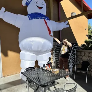 Giant marshmallow man on patio for Halloween!!! Come take a pic!