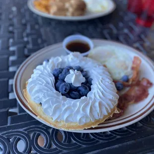 Waffle With Fruit + side of bacon and eggs