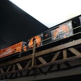 Toy train that goes around restaurant