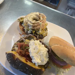 Jalapeño burger and baked potato