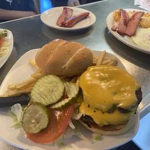 a plate of hamburgers and fries