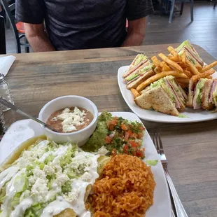 Enchiladas Suizas and Club Sandwich