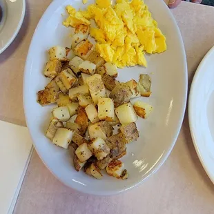 Potatoes and scrambled eggs!