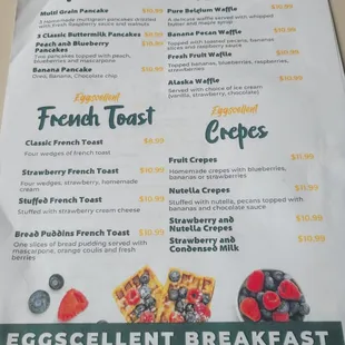 a menu for breakfast