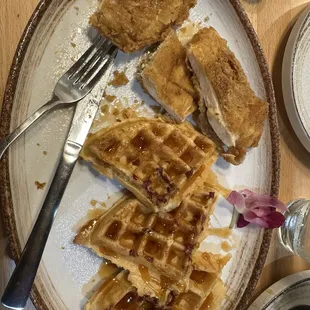 Spicy honey chicken and waffles