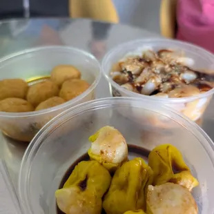 Siu mai, curry fishballs, and the rice noodles rolls
