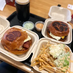 Friends with Benedicts (left), Papi&apos;s Fries (middle), Brunch Burger (top)