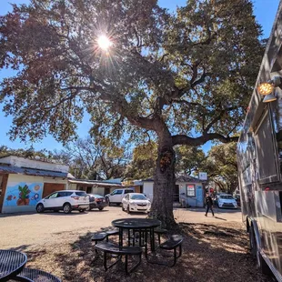 Partial view of the parking lot