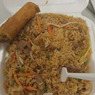 Beef fried rice.  They give you a ton of food for 6 bucks but there&apos;s no flavor.