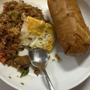 Chicken fried rice and pork egg roll