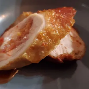 8. Betute. Tender chicken thigh. Crispy skin. Pork. Chinese sausage. Strawberry gastrique. Succulent. Warm temperature. Tasting 11.10.23.