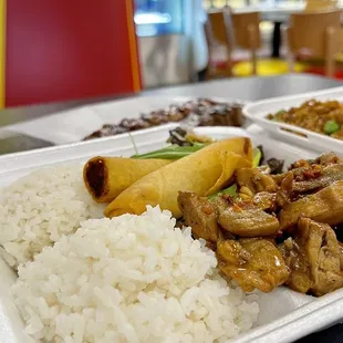 Adobo chicken, Beef Steak and white rice