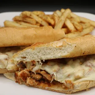 a chicken sandwich and french fries