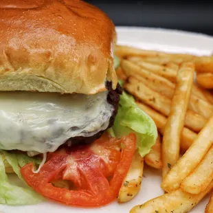 a burger and french fries