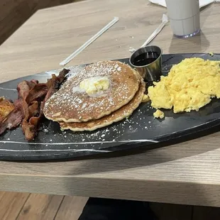 Big breakfast. Pancakes, eggs, bacon, hashbrowns. Pancakes were the best pancakes ever!!!