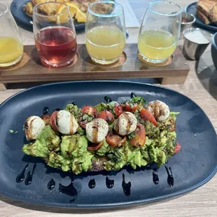 Capresé Avocado Toast and Mimosa Flight! SO YUM!