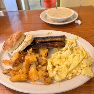 My meal. 2 eggs with spicy sausage