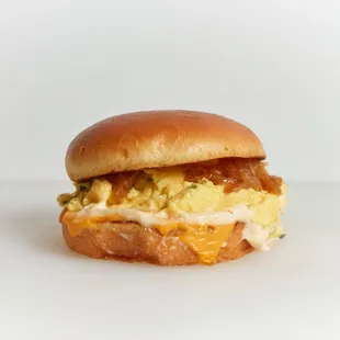 a breakfast sandwich on a bun