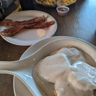 Biscuits and gravy with bacon