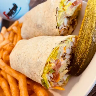 two burritos and french fries