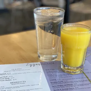 Fresh Squeezed Orange Juice and Water