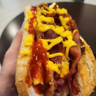 Breakfast dog with ketchup