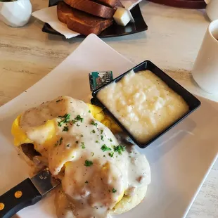 Delicious Southern Benedict! Marble rye and Southern Skillet in the background.