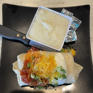 Breakfast burrito with Grits