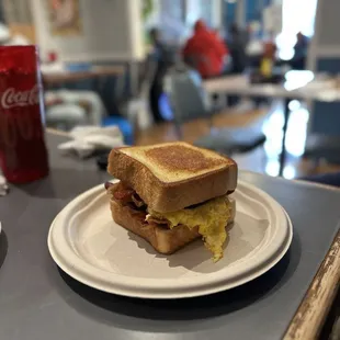 Bacon Egg and Cheese on Texas Toast. I highly recommend this.