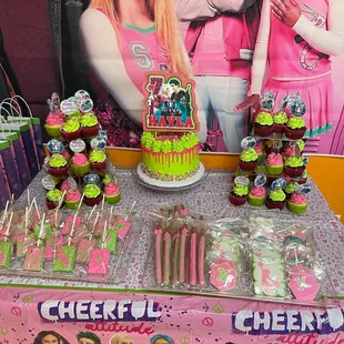 a display of cheerleader cupcakes