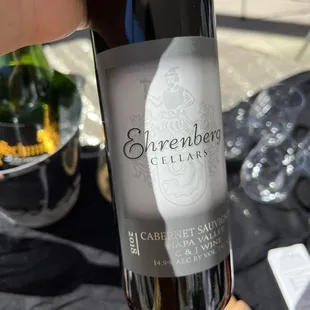 a hand holding a bottle of wine