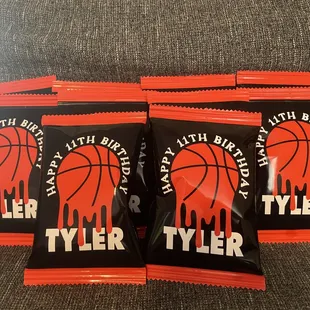 Custom basketball themed chip bag wrappers (front)!