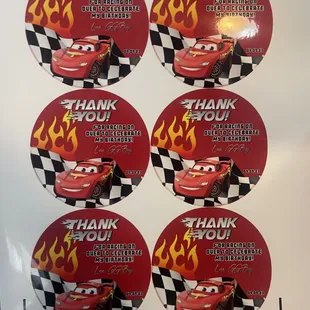 Lightning McQueen theme Thank You sticker labels