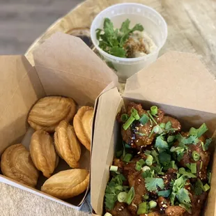 Curry Puffs,Bangkok wings and steamed dumplings