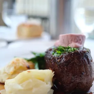 *Filet Mignon, Cabernet Butter, Potato Gratin, French Green Beans  Additional $16