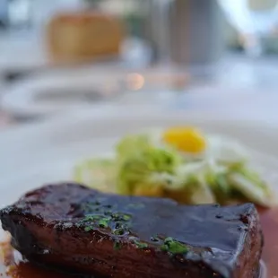 Slow Braised Smoked Pork Belly Lyonnaise Style