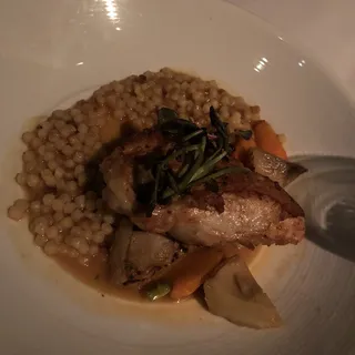 Roasted Chicken Breast, Braised Salsify, Spinach, Jus de Poulet