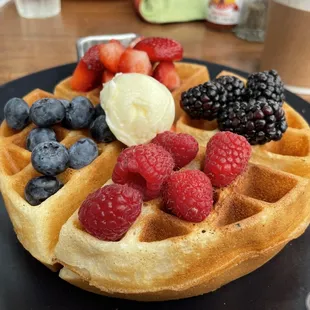 Berry waffle without whipped cream or powdered sugar