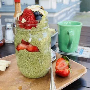 Matcha soy vanilla chia seed pudding