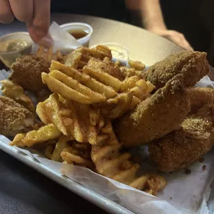 Fish sticks special w/ waffle fries and dilly tarter sauce