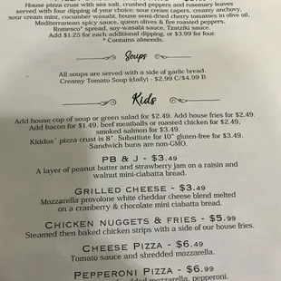 the menu of the restaurant