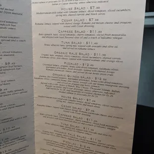 Salad menu.