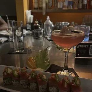 Red Samurai Roll, lychee martini, the ultimate gin and tonic