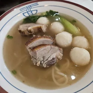 Duck Breast &amp; Cuttlefish (Balls) in Lai Noodles Soup