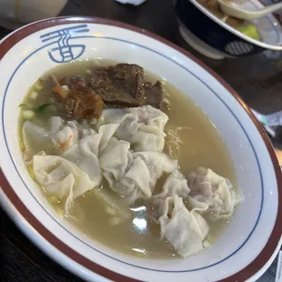 Beef stew wonton noodle soup.