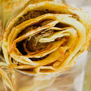 Philly Cheesesteak Crepe minus (at request) Chipotle Aioli