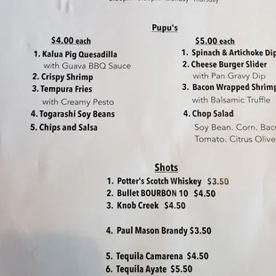 Pupu menu
